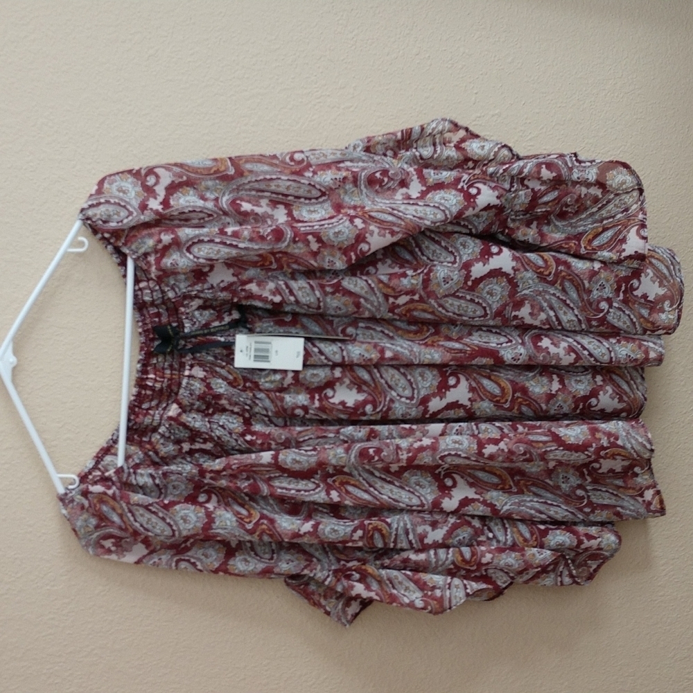 NWT i Jeans by Buffalo Bell Sleeve Paisley Boho Sheer Blouse Size L